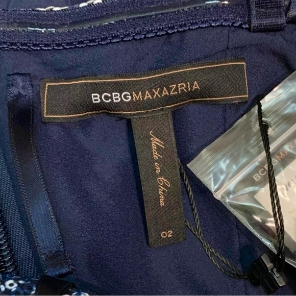 BCBG MaxAzria Milo Sequined Peplum Strapless Dress Navy White Size 2 - Picture 7 of 8